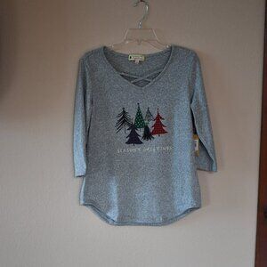 Wishing You Very Magical Season Gray 3/4 Sleeve Xmas Seasons Greetings Top Sz S